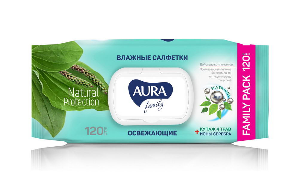 Влажные салфетки AURA Family освежающие 120 штук 4752171010383