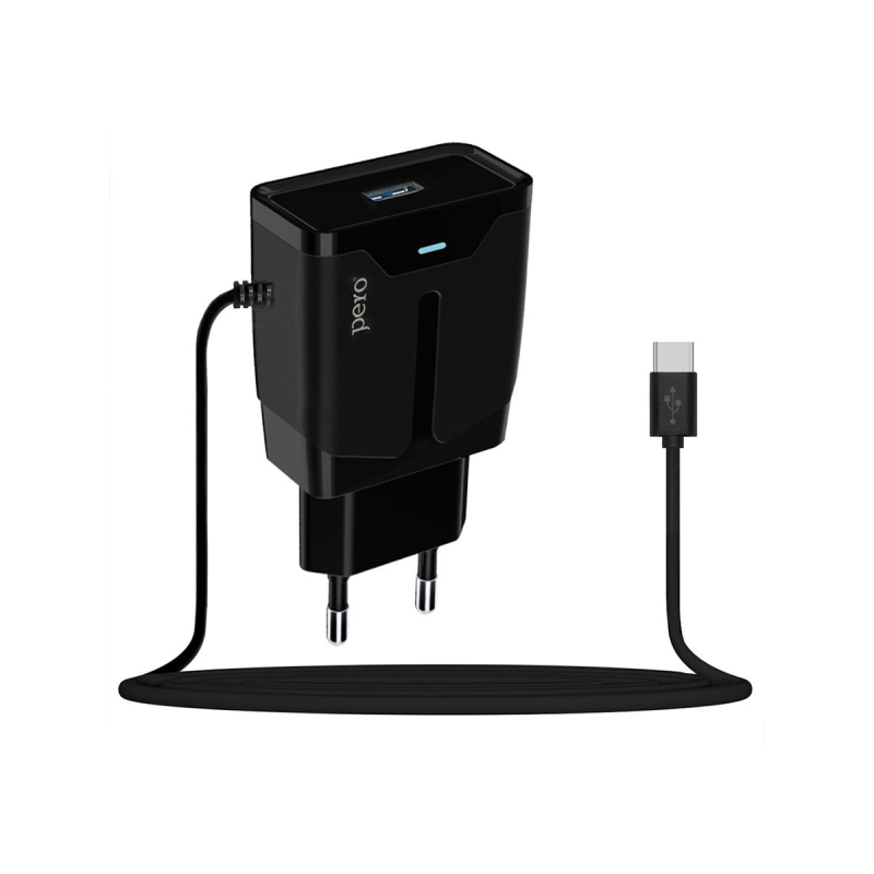 З/у сетевое PERO TC04 1USB 2.1A + TYPE-C CABLE черный Pero 1598909 4603768350354