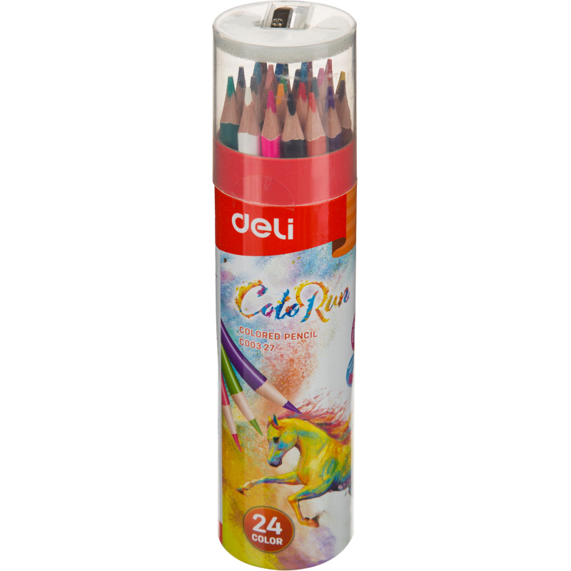 Карандаши цветные Deli EC00327 ColoRun 3-гран. 24цв/наб точилка карт.тубус 1791516