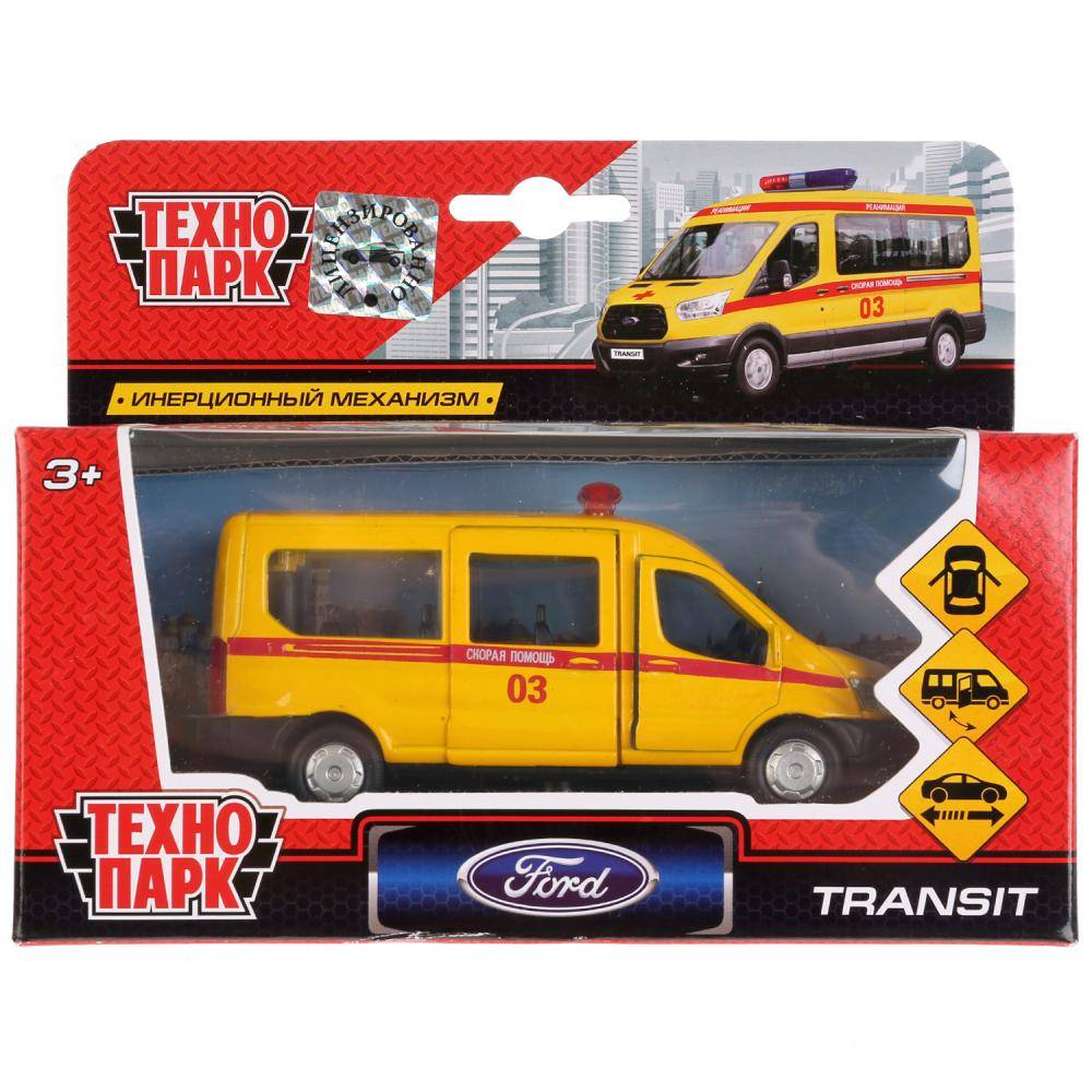 Машина металл.на инерции Ford Transit Скорая 12 см (открываются двери) Технопарк SB-18-18-A-Y-WB