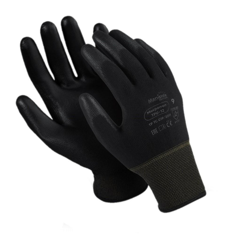 Перчатки защит. нейлон с п/у черный микропол (ТРU-12/MG-161)р.10 Manipula Specialist 1425081 ПЕР835