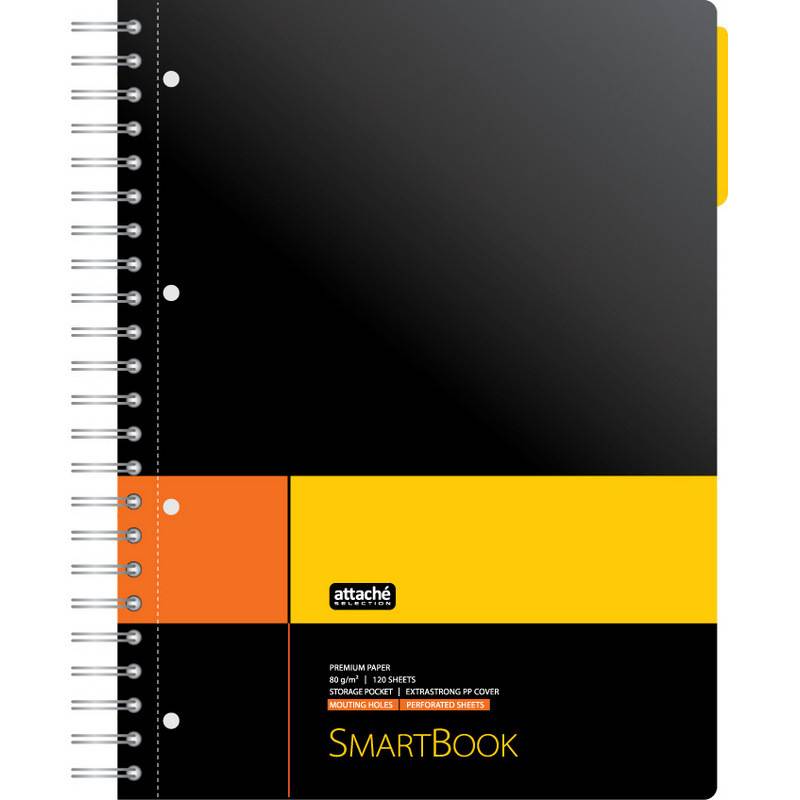 Бизнес-тетрадь SMARTBOOK А4 120л. клетка,спир,микроп,разд,карм,жел-оран Attache Selection 272651