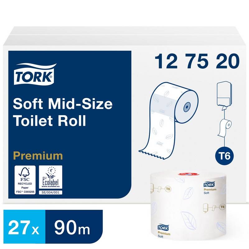Бумага туалетная Tork Premium T6 2сл бел 100%цел втул 90м 27рул/уп 127520 342335