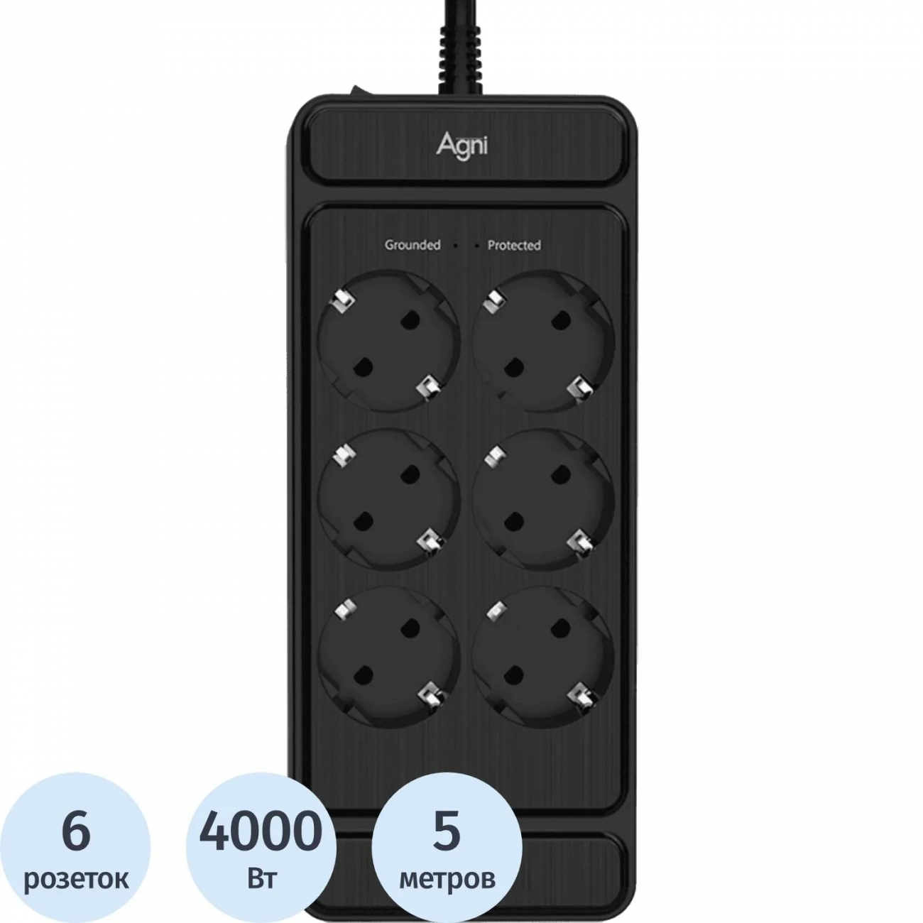 Сетевой фильтр AGNI 6р/5м,черный(TP-FS6E-5m-black) 2444494