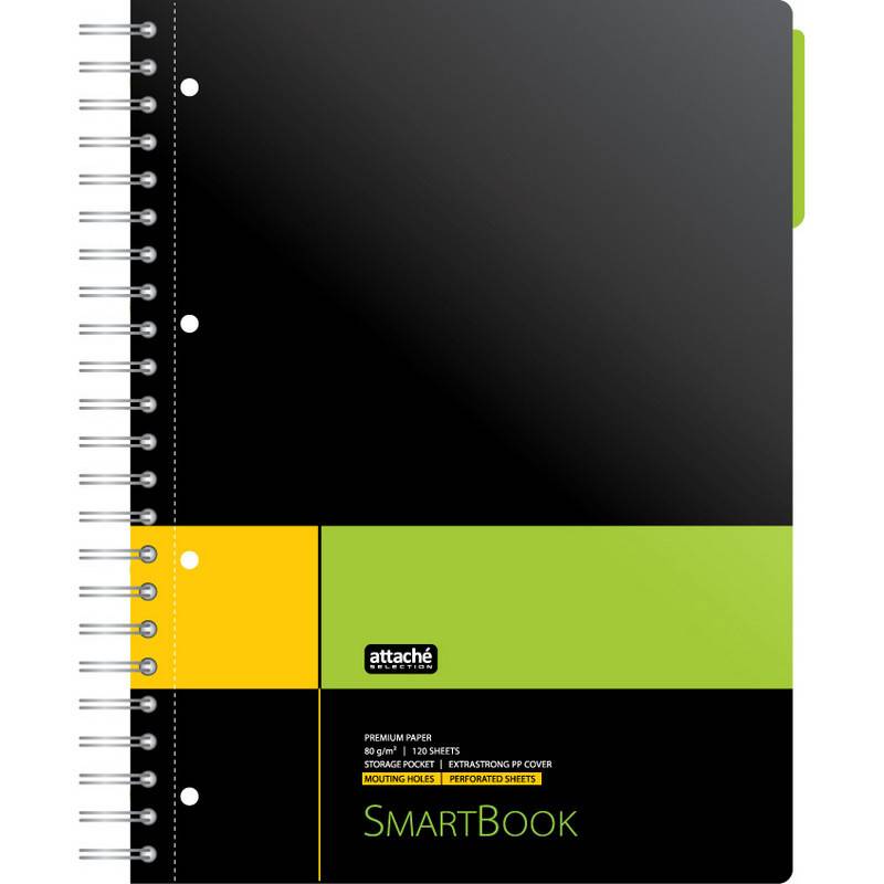 Бизнес-тетрадь SMARTBOOK А4 120л. линейка,спир,микроп,разд,карм,жел-зел Attache Selection 272653