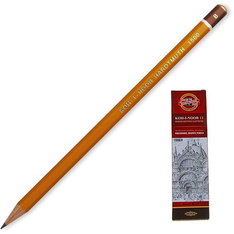 Карандаш чернографитный Koh-I-Noor 1500 B заточенный 41791