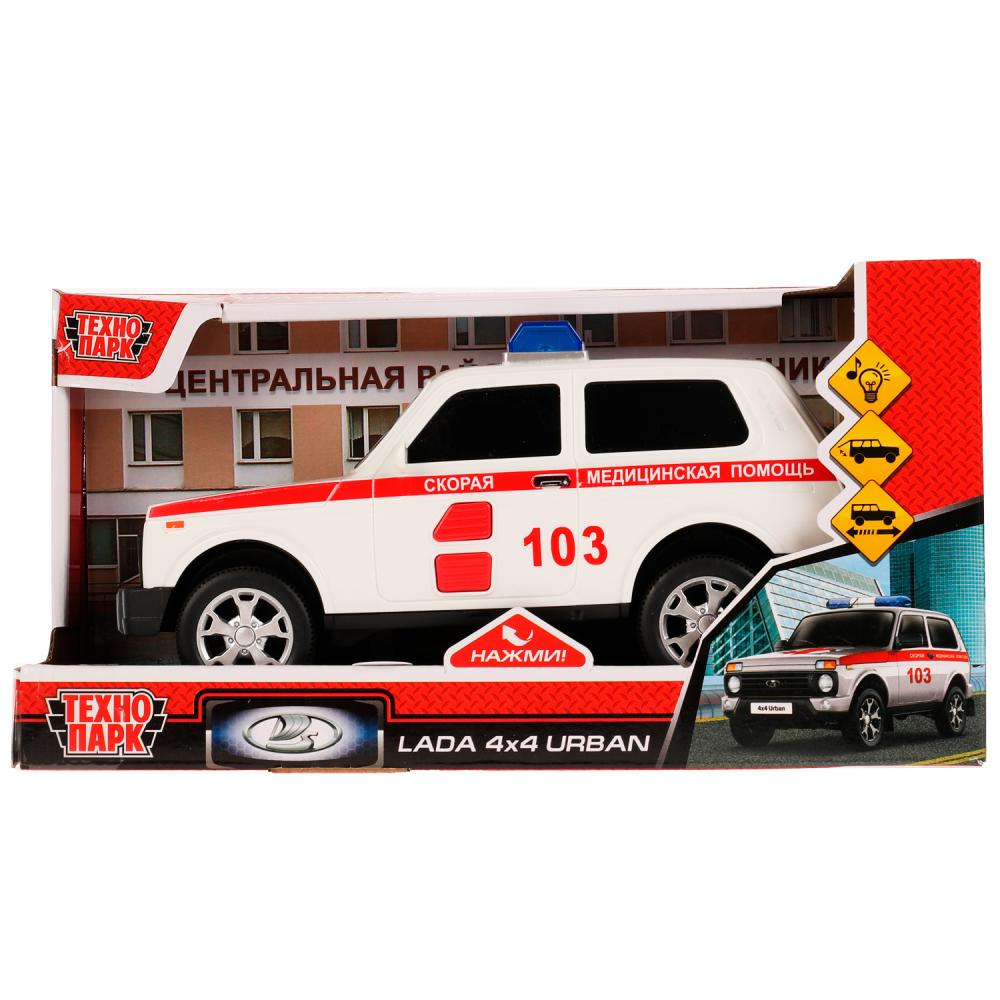 Машина свет-звук Лада 4x4 Урбан Скорая, 19,5 см. Технопарк URBANBLACK-20PLAMB-WH