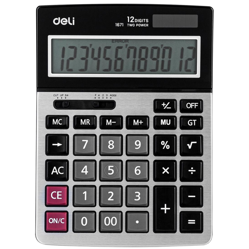 Калькулятор настоль.полноразм.. Deli E1671,12р,дв.пит, 185x135мм,металл,сереб 1552692