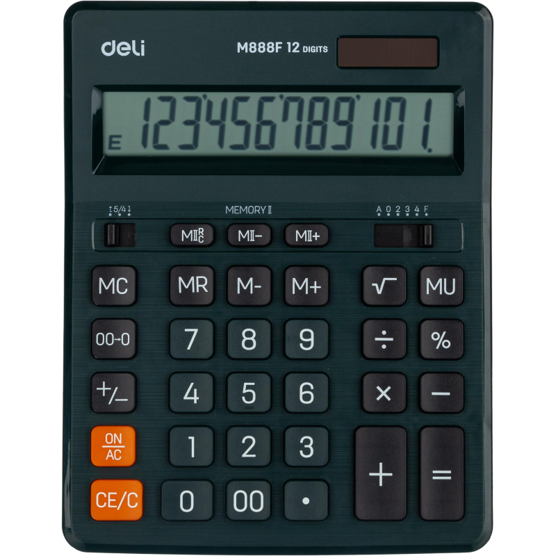 Калькулятор настольн.полноразм.. Deli EM888F,12р,дв. пит,202x158мм,темно-зел 1552685