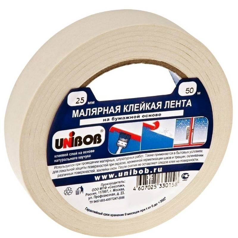Клейкая лента малярная Unibob 25мм х 50м 854508
