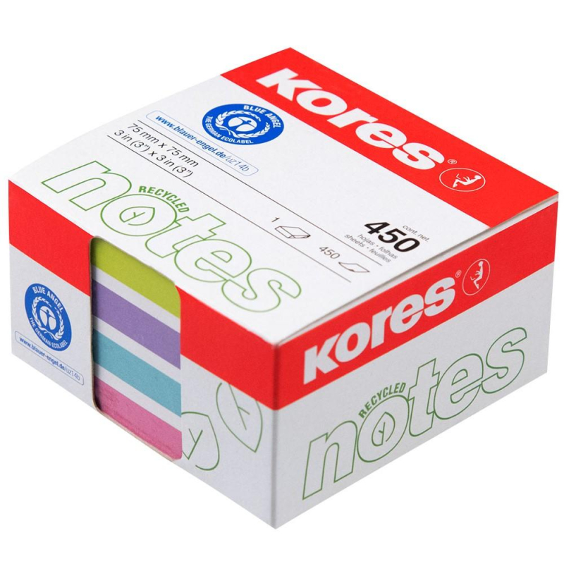 Стикеры Kores CUBO пастельный бум.для зам. 75х75 450л в карт кор 4цв 47463 1536756