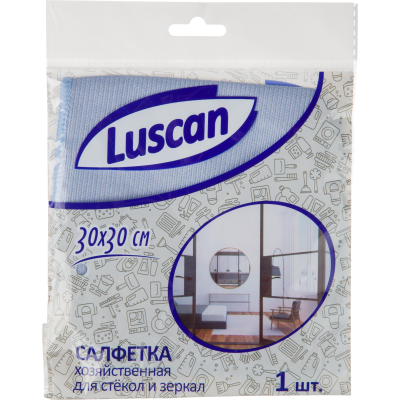 Салфетка хозяйственная Luscan из микрофиб д/стекол и зеркал 230г/м2 30х30см 1604417 3030X230X1GL