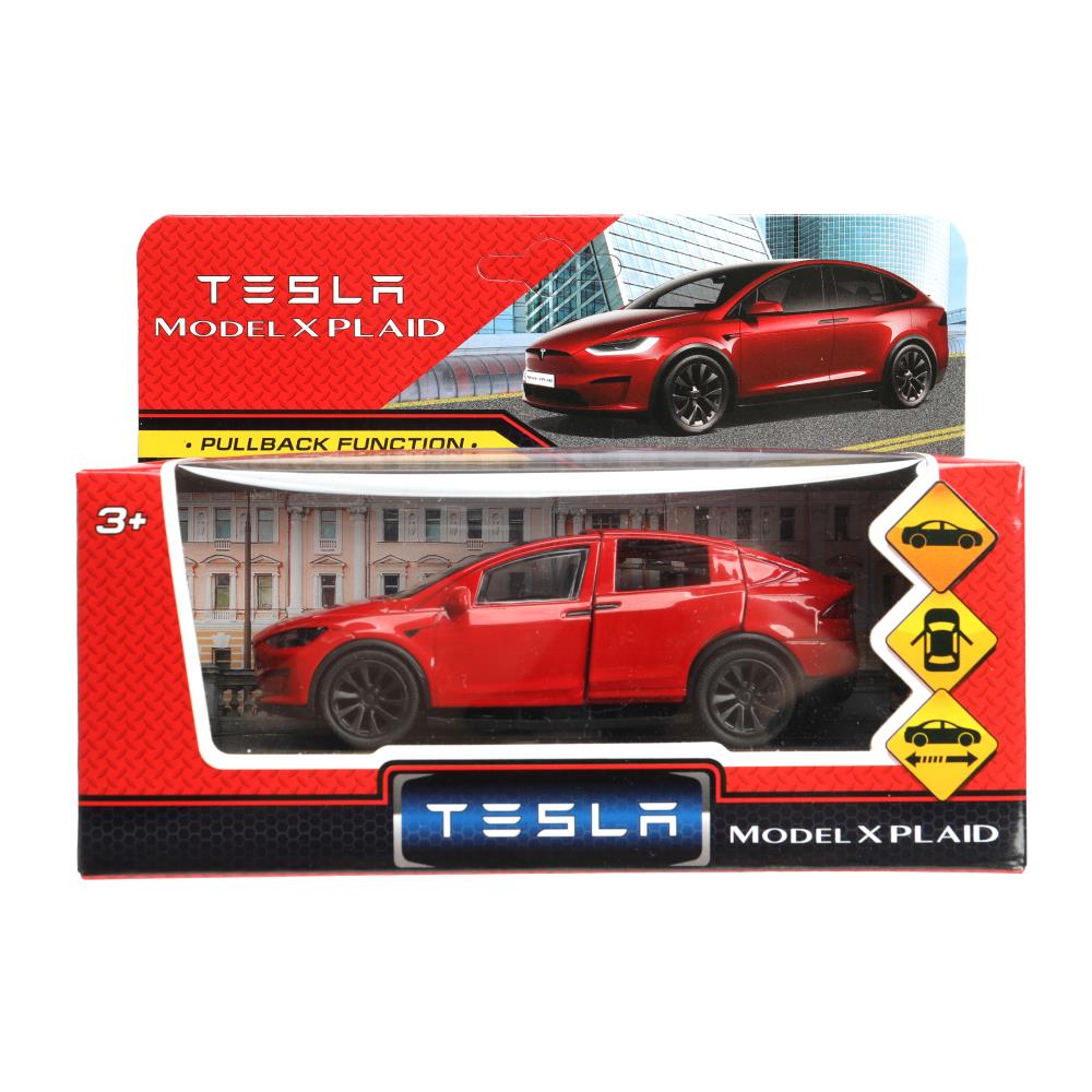 Машина металлическая, Тесла (model x plaid) 12 см. красный, Технопарк MODELX-12-RD