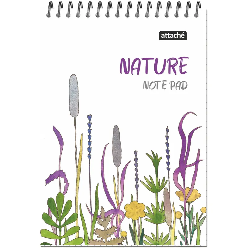 Блокнот А5 60л Attache Nature White flowers клет,65г,100%,греб,карт,ВД-лак 1919368