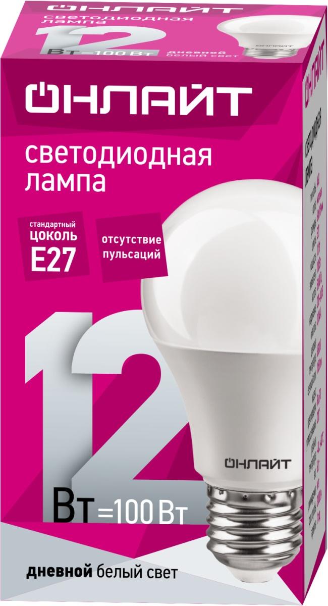 Лампа светодиодная ОНЛАЙТ OLL-A60-12-230-6.5K-E27 12Вт Е27 6500К 61141 1250356