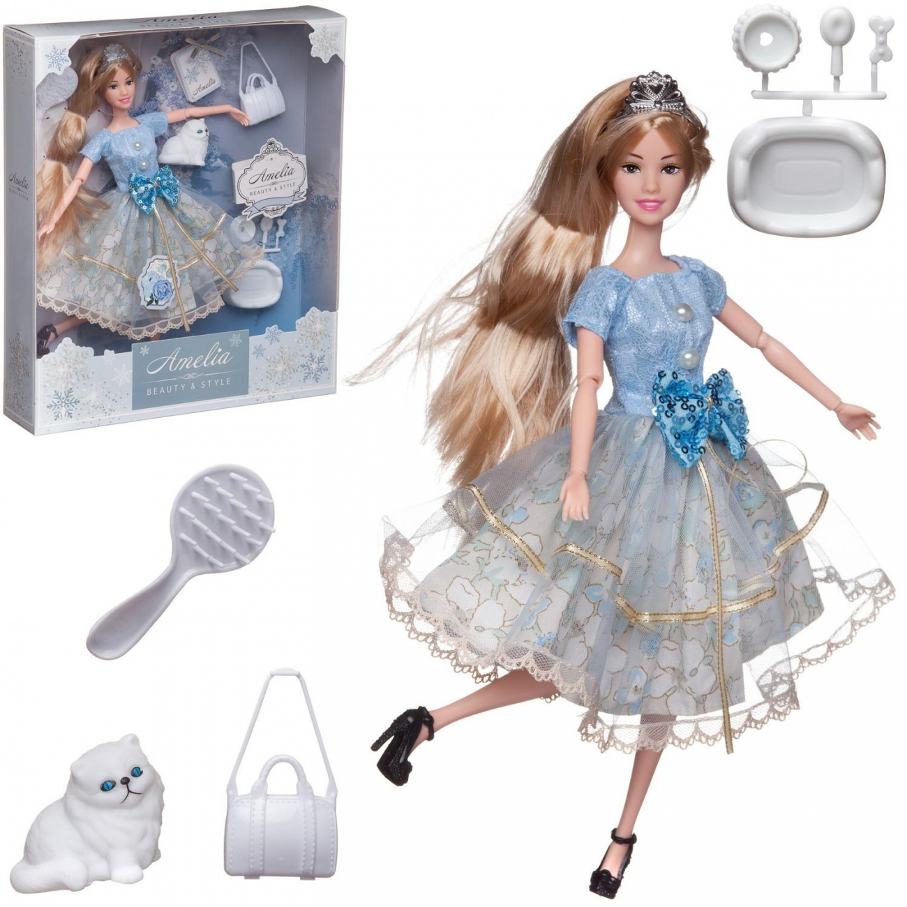 Кукла ABtoys Amelia. Рождественский бал с диадемой, котенком, светлые волосы 30см PT-01611