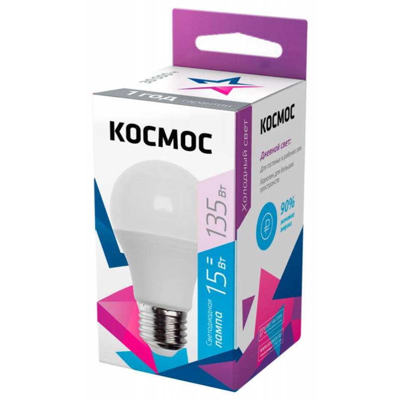Лампа светодиодная КОСМОС LkecLED15wA60E2765 А60 15W Е27 6500K 1326920