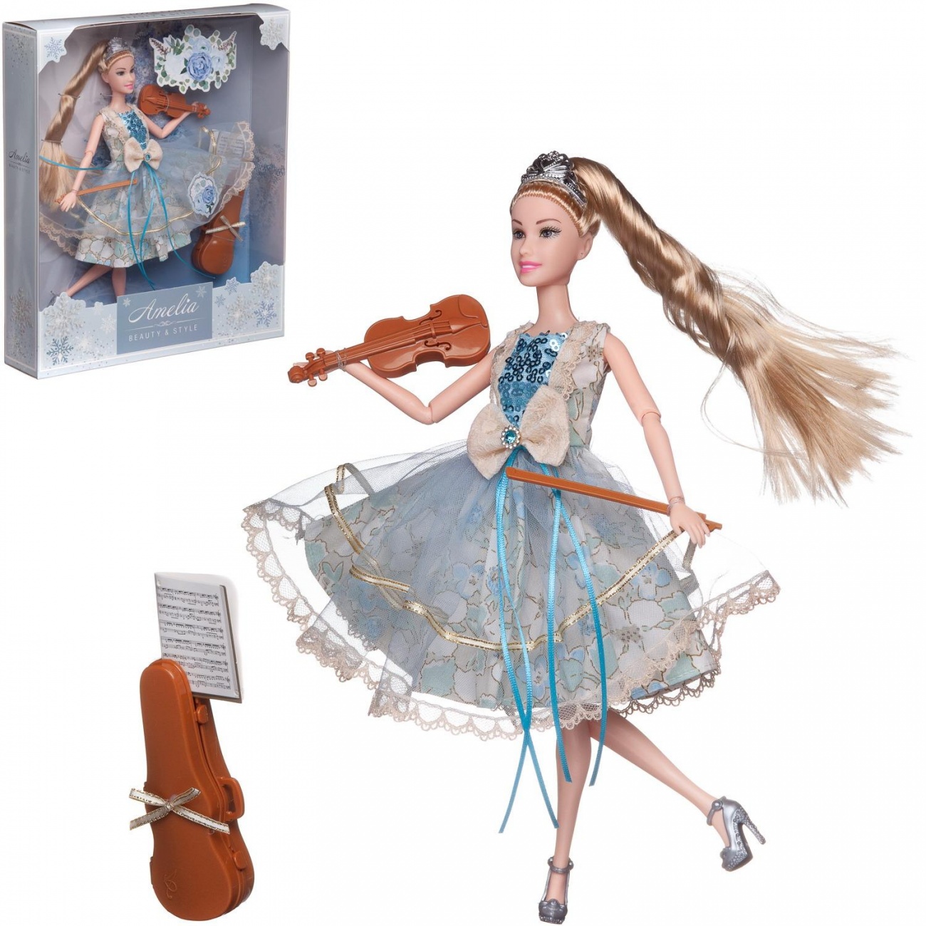 Кукла ABtoys Amelia. Рождественский бал с диадемой, скрипкой, светлые волосы 30см PT-01613