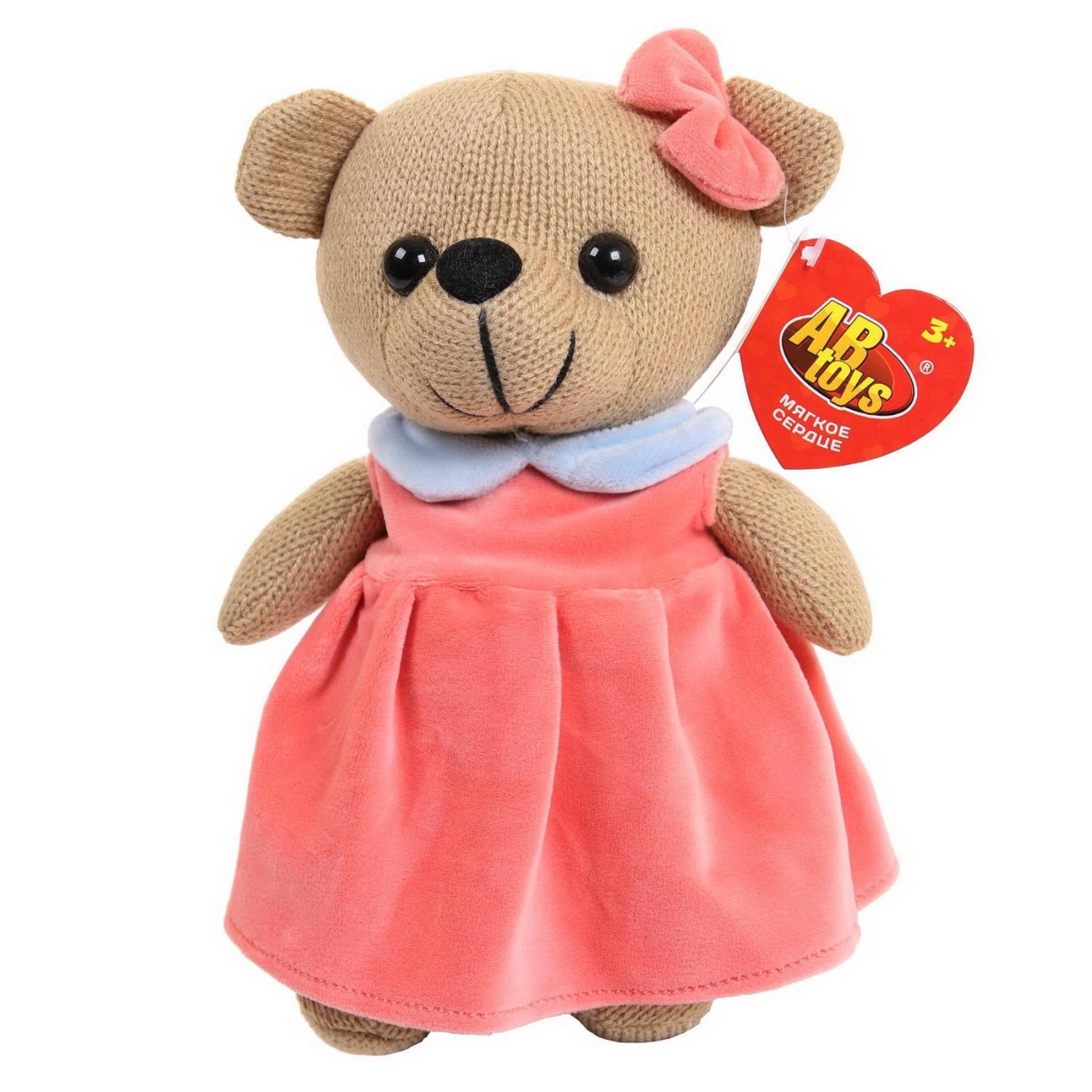 Мягкая игрушка Abtoys Knitted. Мишка девочка вязаная, 22см в розовом платьице M4914