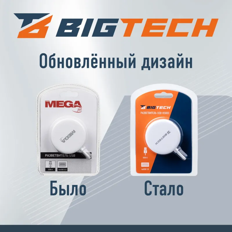 Разветвитель USB HS003 USB3.0x4/белый BigTech 1853673 303025007695589
