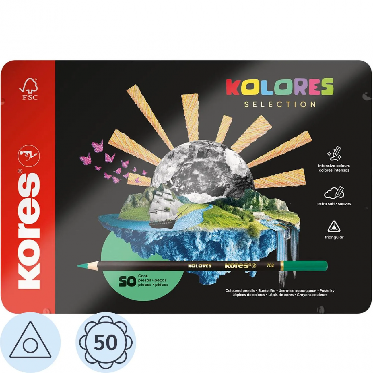 Карандаши цветные Kores Kolores 3-гран 3мм 50 цв/наб в металл.коробке 93351 2007175