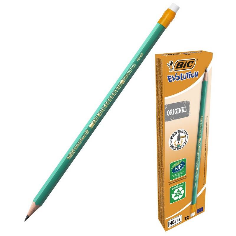 Карандаш чернографитный Bic Evolution Эко HB заточенный с ластиком 880332 19079