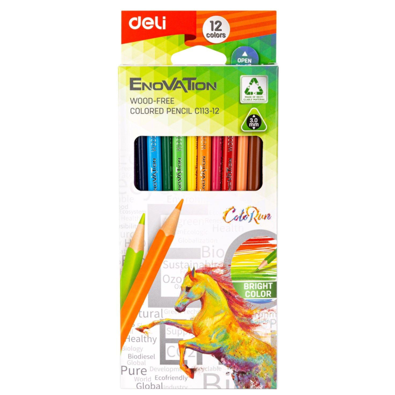 Карандаши цветные 12цв 3-гран Deli Enovation, пластик, EC113-12 1465093