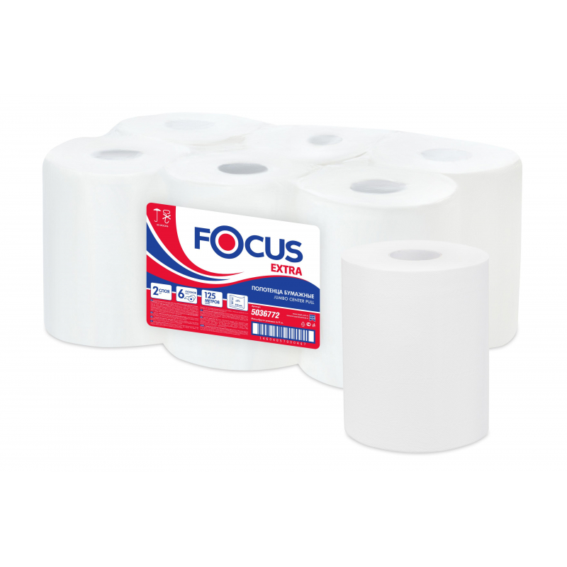 Полотенца бумажные д/держ.FOCUS Jumbo с цв 2сл.125м 6рул (5036772) 1418107
