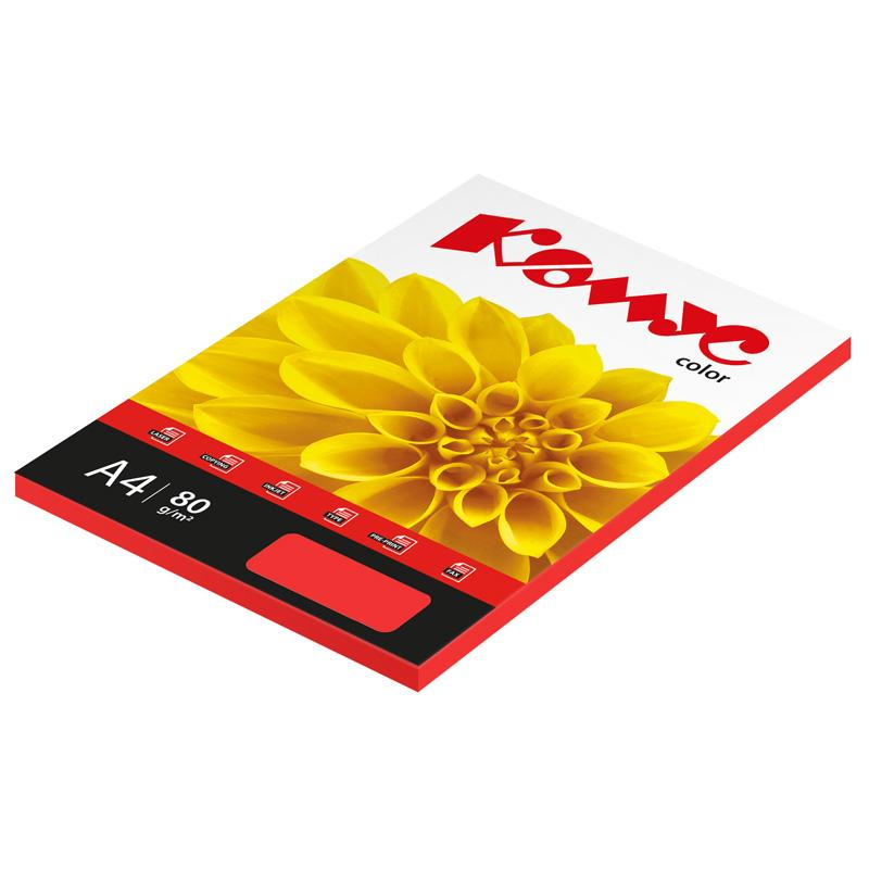 Бумага цветная Комус Color (красный интенсив) 80г, А4, 100 л. 619958