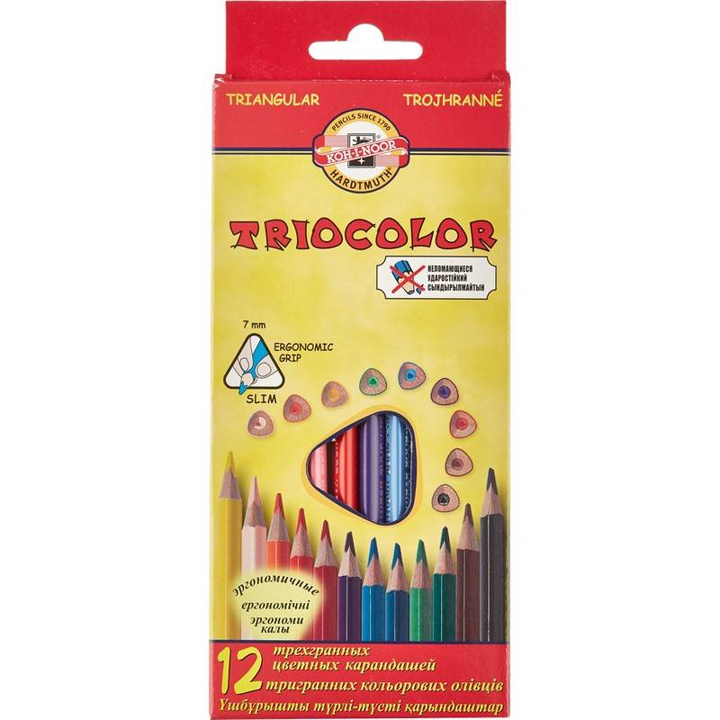 Карандаши цветные Koh-I-Noor Triocolor 12 цветов трехгранные 3132012004KSRV 924861