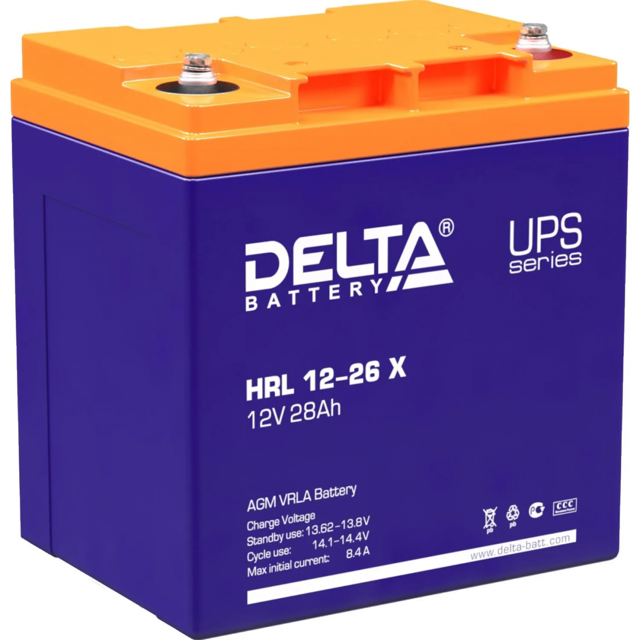 Батарея д/ИБП Delta HRL 12-26 X 12В/28, болт М5 (165x125x175мм) 2245461 4614010610008