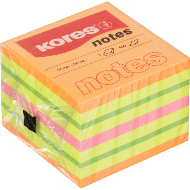 Стикеры Kores CUBO 50x50мм,смешан.неон.цв (оранж,желт,зелен,роз) 400л 48460 1801188
