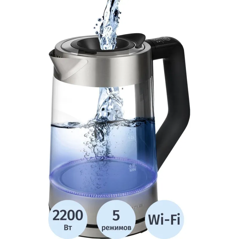 Чайник элект. Polaris PWK 1725CGLD WIFI IQ Home, стекло,2200Вт, 1,7л,WI-FI 1425344 17215