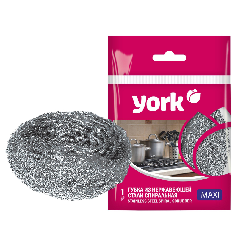 Губка д/мытья посуды YORK Макси спиральная стальная 1571828 002010