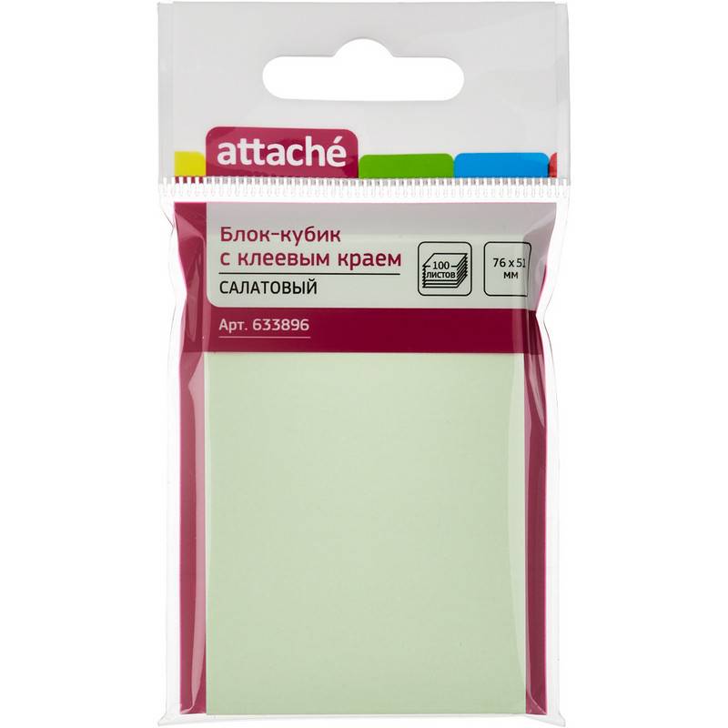 Стикеры Attache 76x51 мм пастельные салатовые (1 блок, 100 листов) 633896