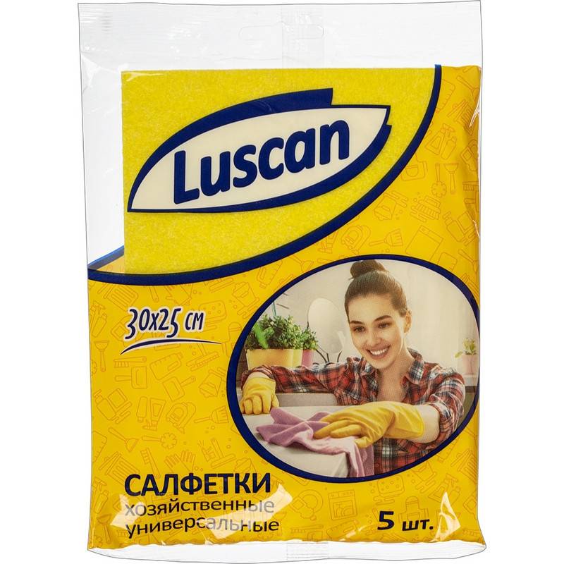 Салфетки хозяйственные Luscan универсальн вискоза 60-70г/м2 30х25 см 5шт/уп Luscan Economy 1117961