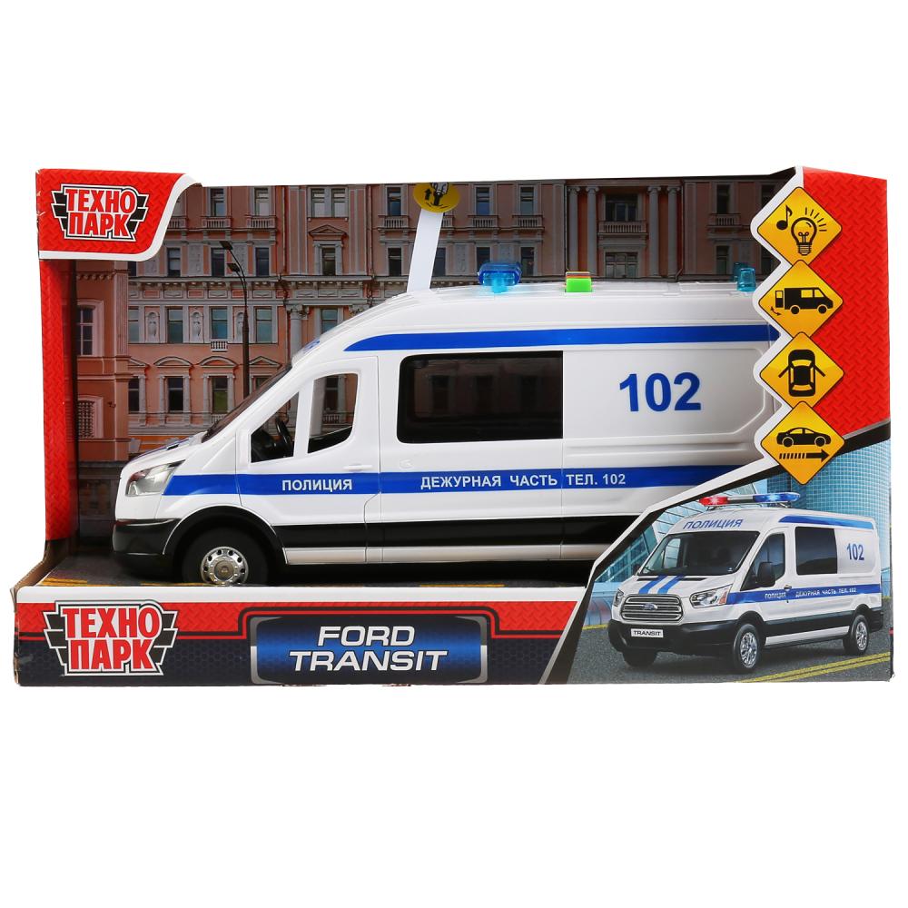 Машина свет-звук Форд Трансит Полиция, пластик Технопарк TRANSITVAN-22PLPOL-WH