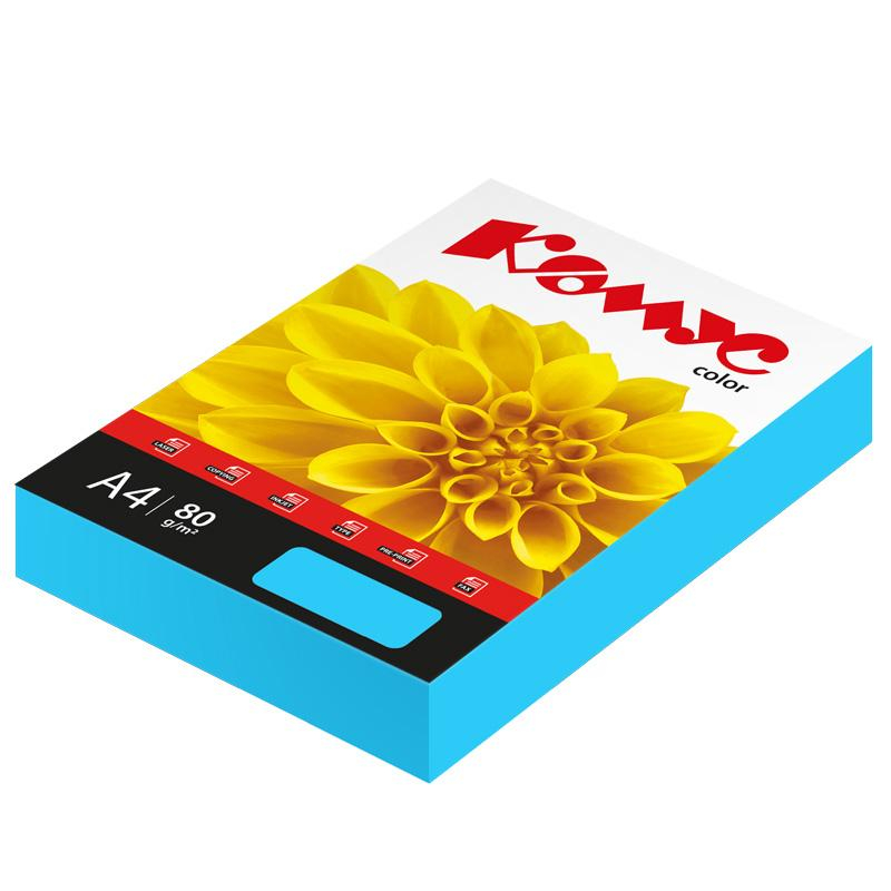 Бумага цветная Комус Color (голубой интенсив), 80г, А4, 500 л. 619971