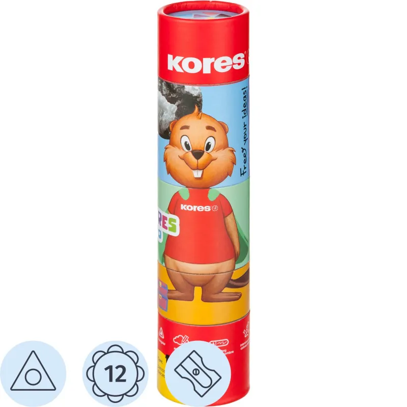 Карандаши цветные KOLORES трехгр. JUMBO 12шт/наб,точилка,карт.тубус 93515 Kores 1801182