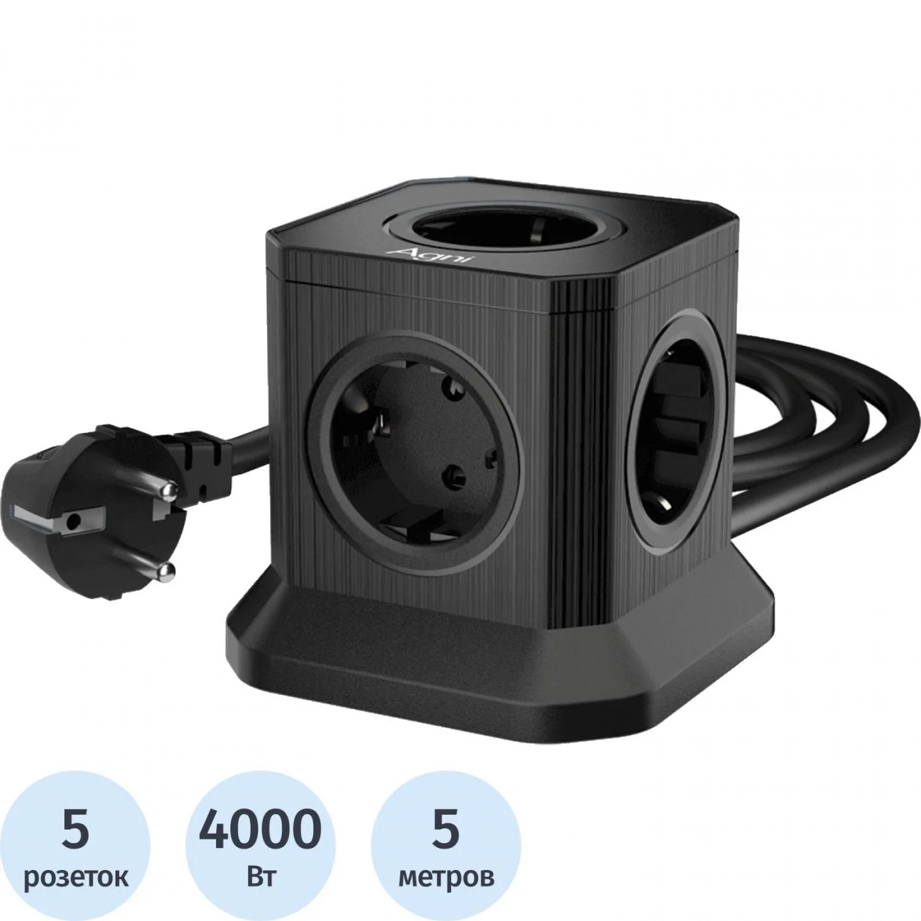 Сетевой фильтр AGNI 5р/5м,черный(TP-VE4U5E-5m-black) 2444468