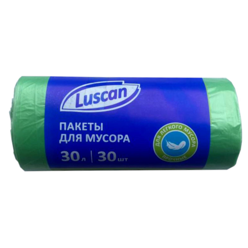 Мешки д/мусора ПНД 30л 10мкм 30 шт/рул зеленые 50x60см Luscan 1557731