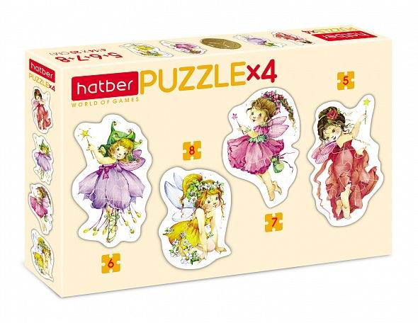 Набор пазлов Hatber Цветочные феи 5-6-7-8 элементов, 4 картинки, формат А5 200х140мм 078855