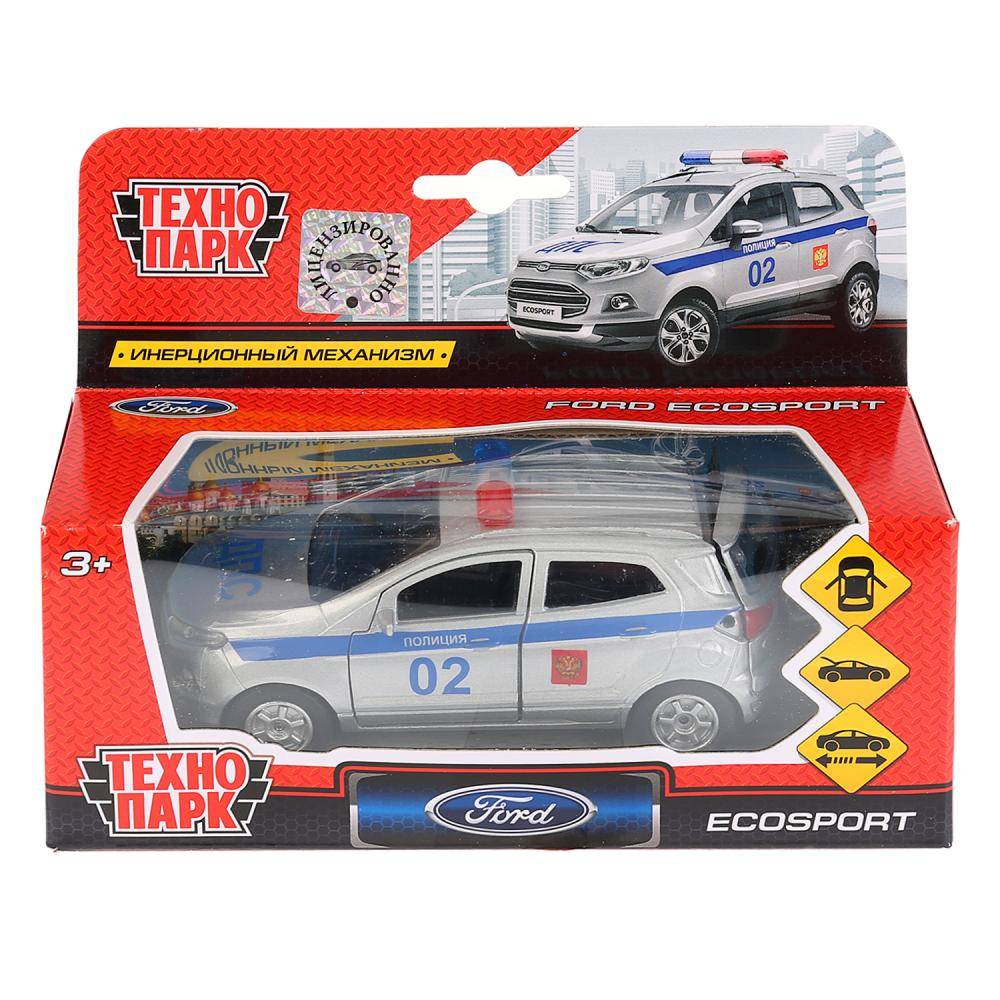 Машина металлическая "Ford Ecosport Полиция" 12 см, открываются двери, инерционная Технопарк SB-18-21-P-WB