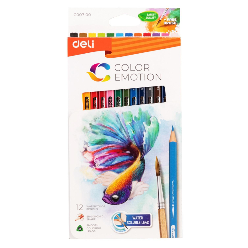 Карандаши акварельные Deli Color Emotion липа 12 цв/наб EC00700 1571752