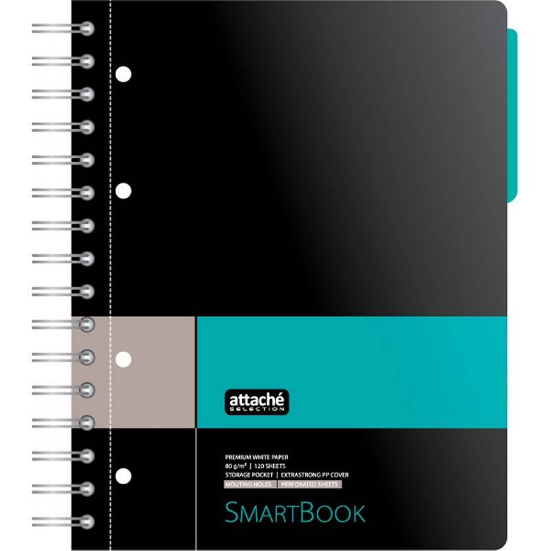 Бизнес-тетрадь SMARTBOOK А5 120л. клетка,спир,микроп,разд,карм,сер-бирюз Attache Selection 272649