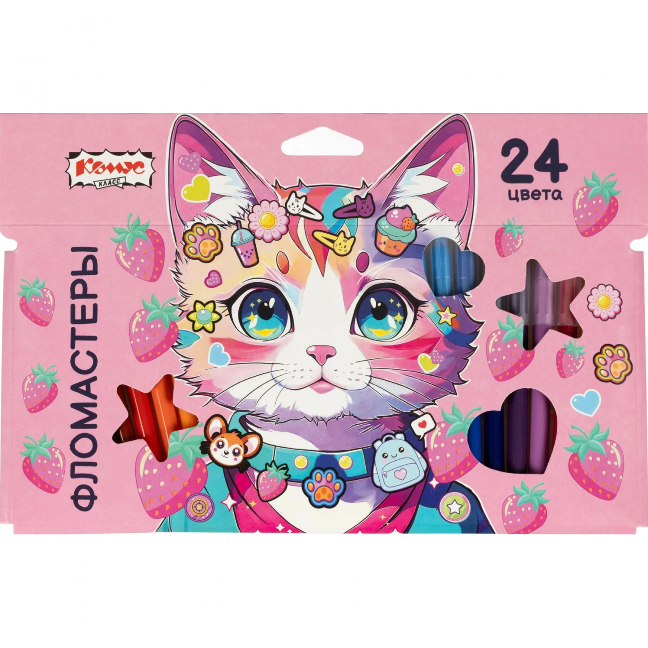 Фломастеры Комус Класс Kitty stickers 24 цв. в наб.вентилир. 2162242