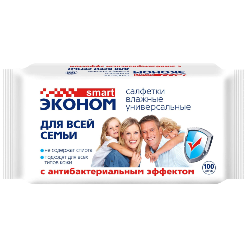 Салфетки влажные Эконом Smart №100 для всей семьи антибак эффект 100шт/уп 1661071 30258