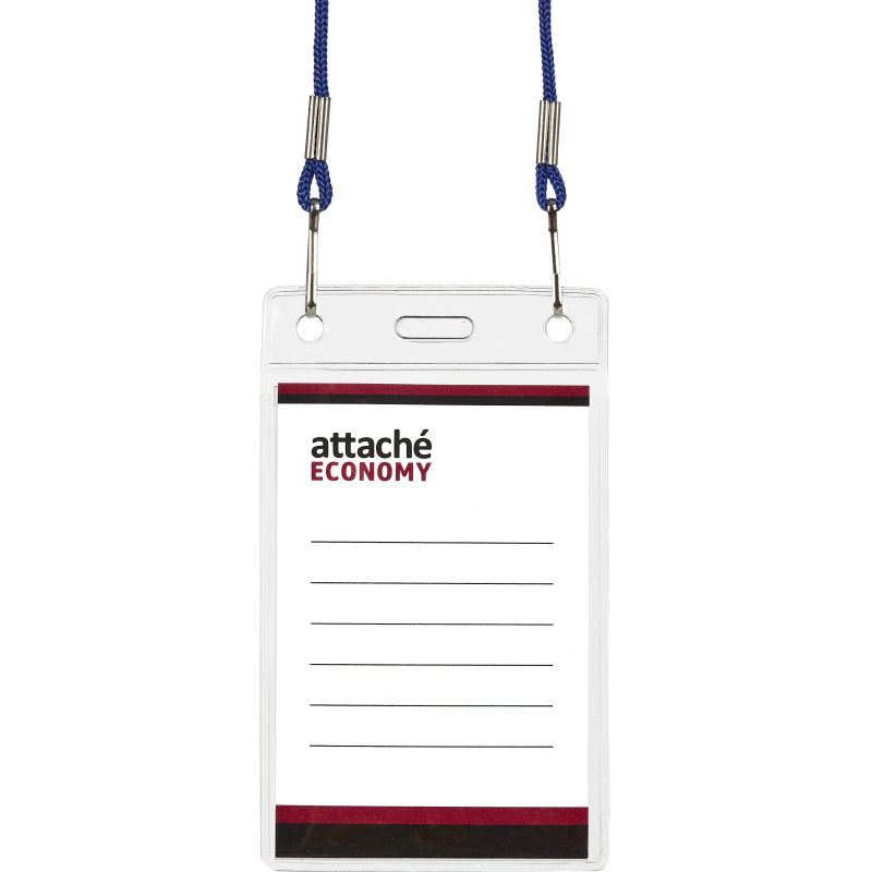 Бейдж Attache Economy 108x66 150мкм,шнур.2заж 45см син, вкладыш90x60 5шт/уп 1658137