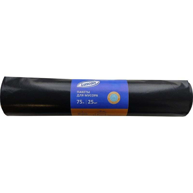 Мешки д/мусора ПВД 75л 45мкм 25шт/рул черные 60x80см Luscan 1555880