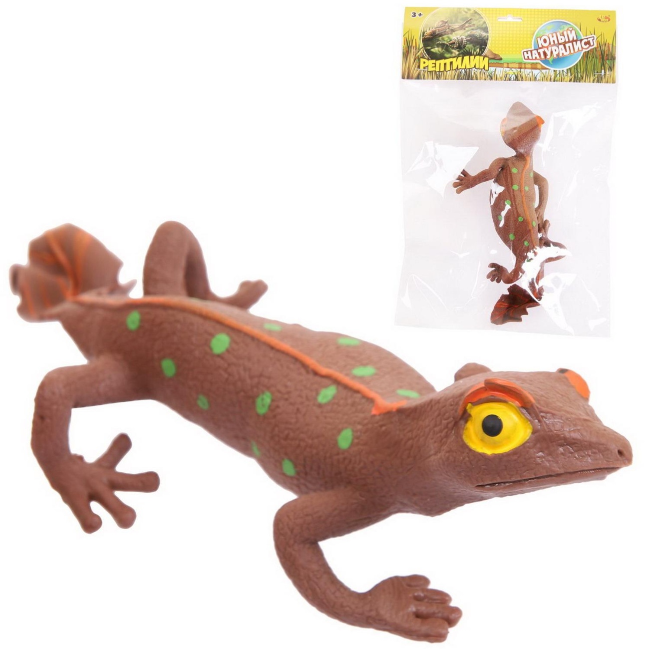 Фигурка Abtoys Геккон (коричневый с зелеными пятнами резина термопласт. PT-01731